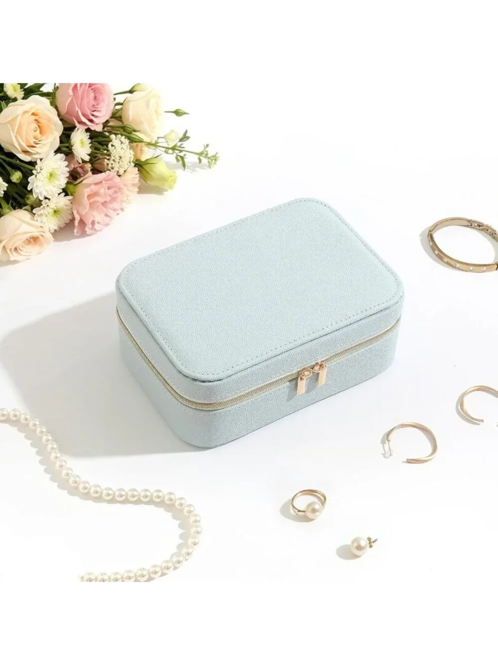 Stylish Genuine Leather Travel Jewelry Organizer Case with 6 Zipper Bags - Mini